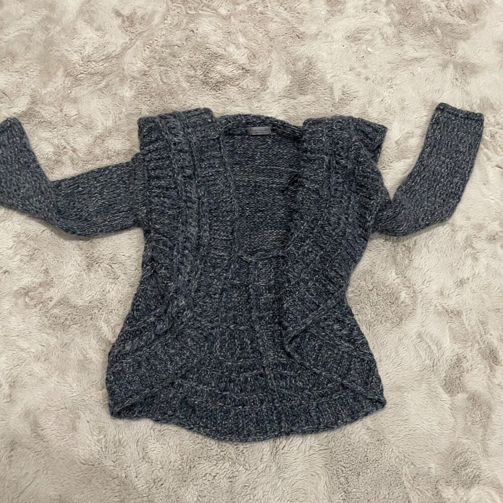 Elsamanda Made in Italy Gray Chunky Knit Open Front Cardigan S Wool Alpaca Blend